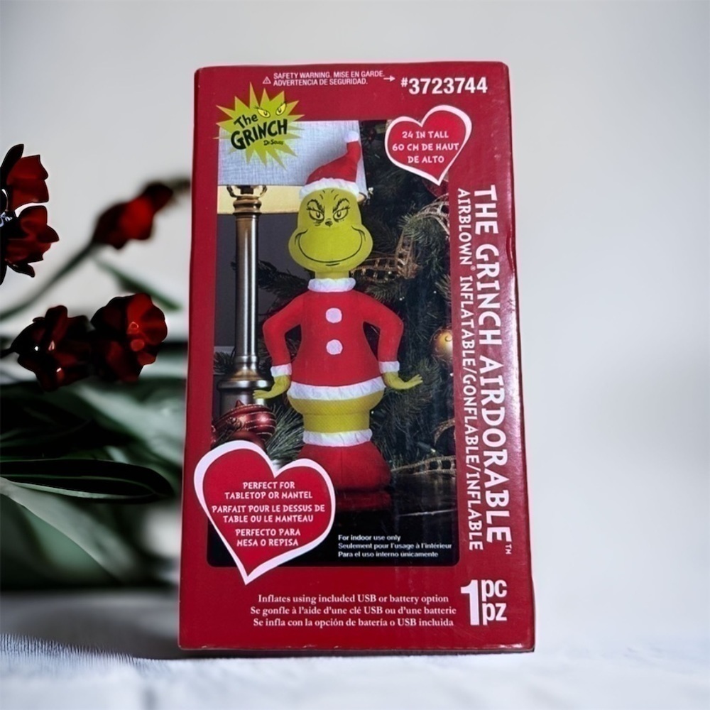 Grinch Airdorable Inflatable Blow Up Decoration NEW Tabletop 24” Green Christmas
